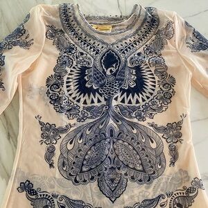 Yellowman Los Angeles - Sheer Nude Top - Size Large - Tattoo Aesthetic